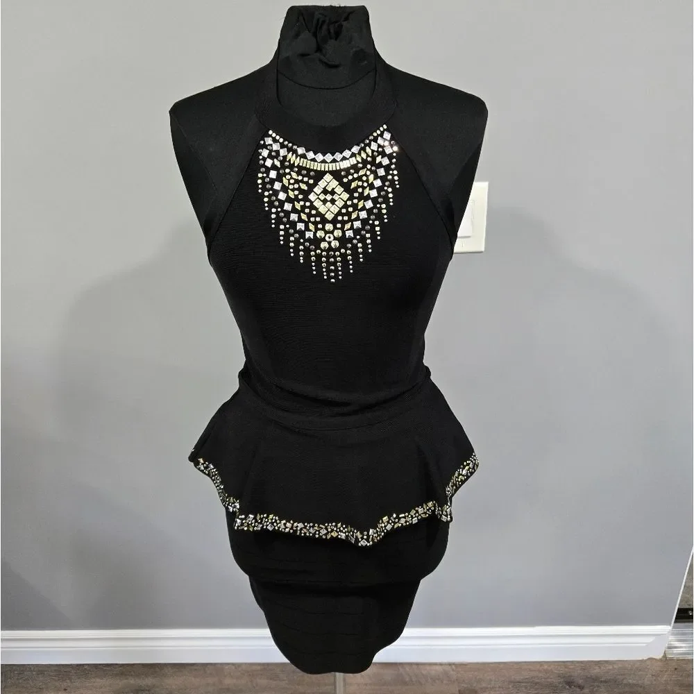 🐢 BEBE Halter Midi Dress With Metal Studs. Size M Like New.